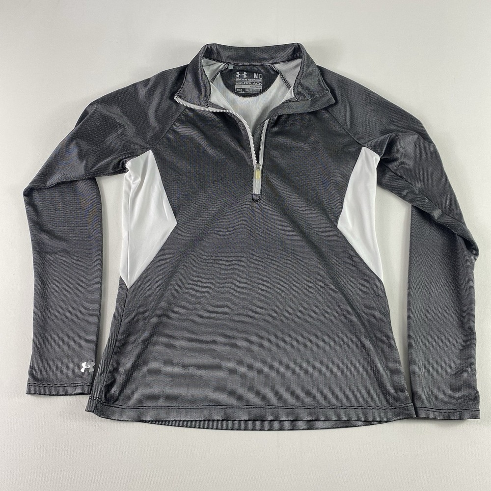 Under Armour Jacket Womens Medium Loose Gray 1/4 Zip‎ ColdBlack HeatGear Stretch